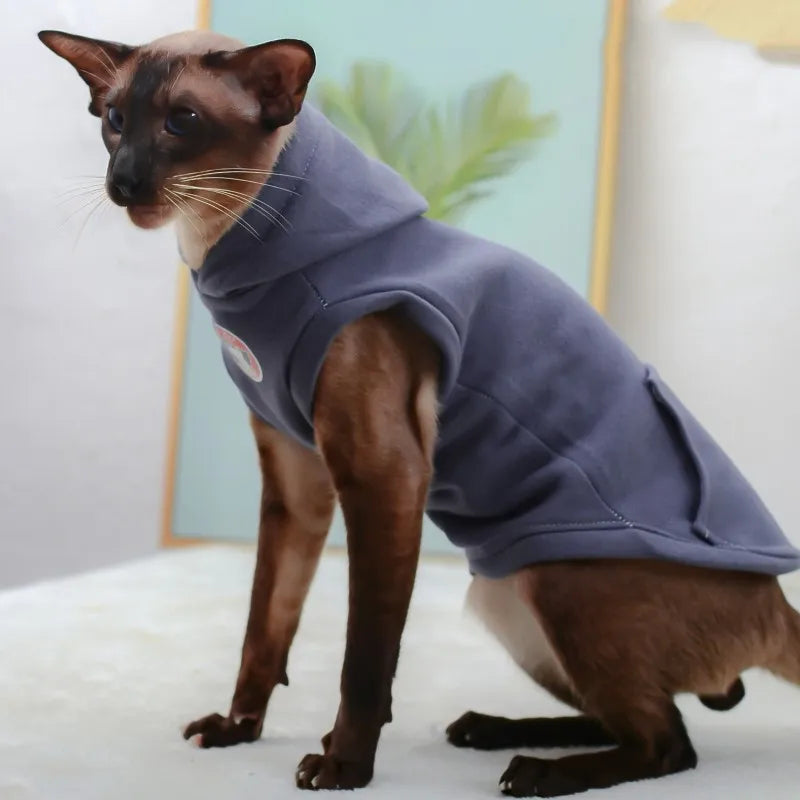 Sphynx Cat Hoodie - Warm Cotton Fleece Sweatshirt for Hairless Cats