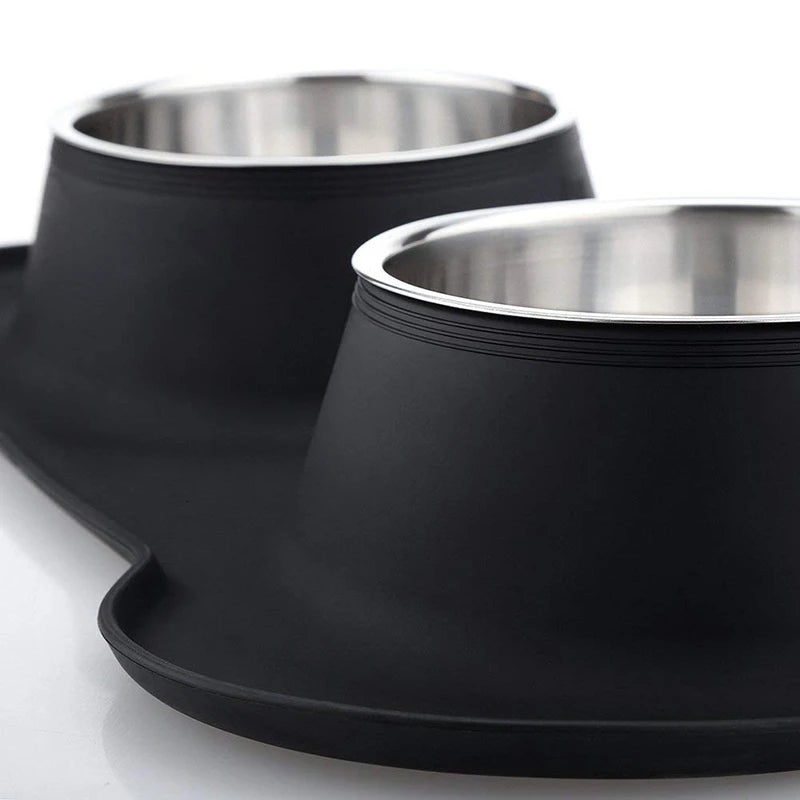 Stainless Steel Double Dog Bowl with Anti-Slip Silicone Mat