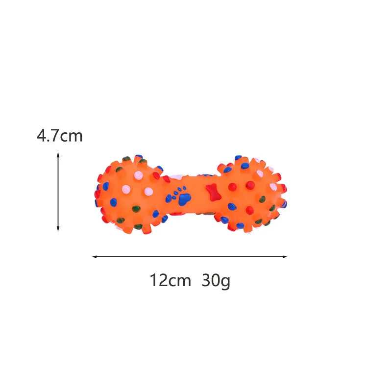 Paw Print Dumbbell Dog Chew Toy - Squeaky Teeth Cleaning Non-Toxic PVC