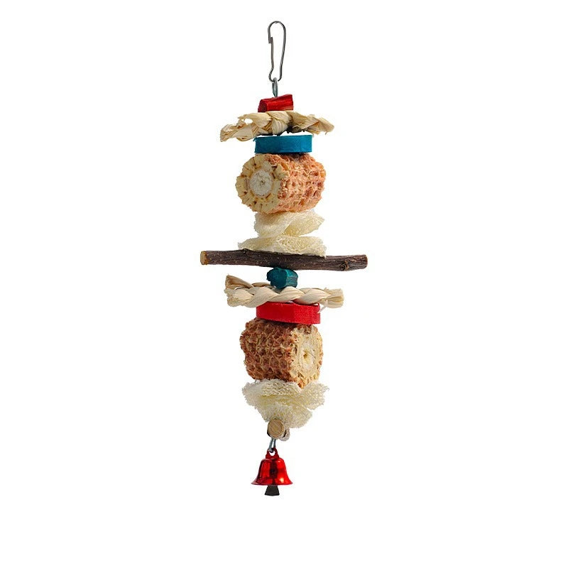 Natural Parrot Chewing Toy Set - Corn Cob, Loofah & Wood Combination