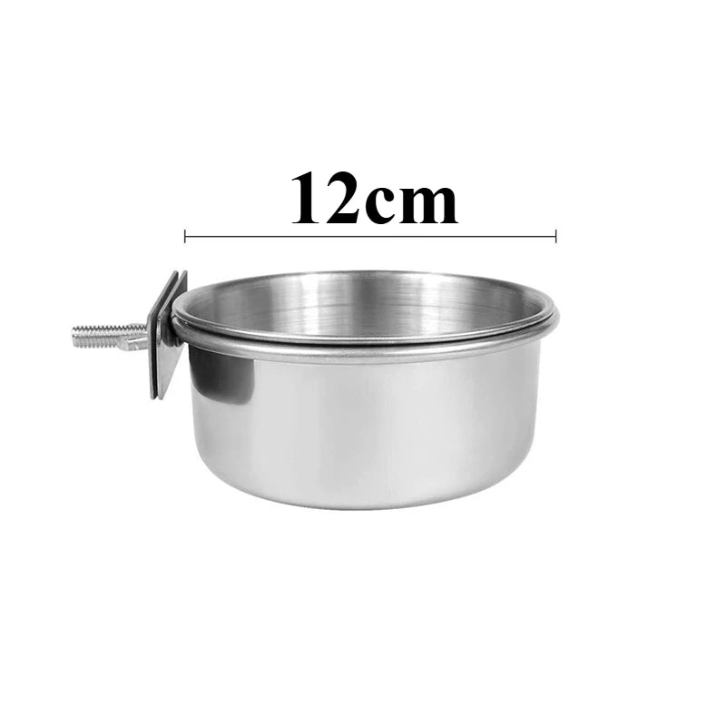 Stainless Steel Bird Food Bowl - Parrot Water Cup with Clamp Holder