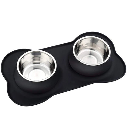 Stainless Steel Double Dog Bowl with Anti-Slip Silicone Mat