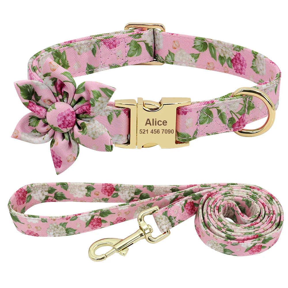 Custom Engraved Dog Collar & Leash Set - Personalized Nylon ID Collar