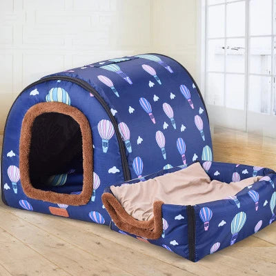 Warm Foldable Dog House with Star Print - Comfortable Kennel Mat
