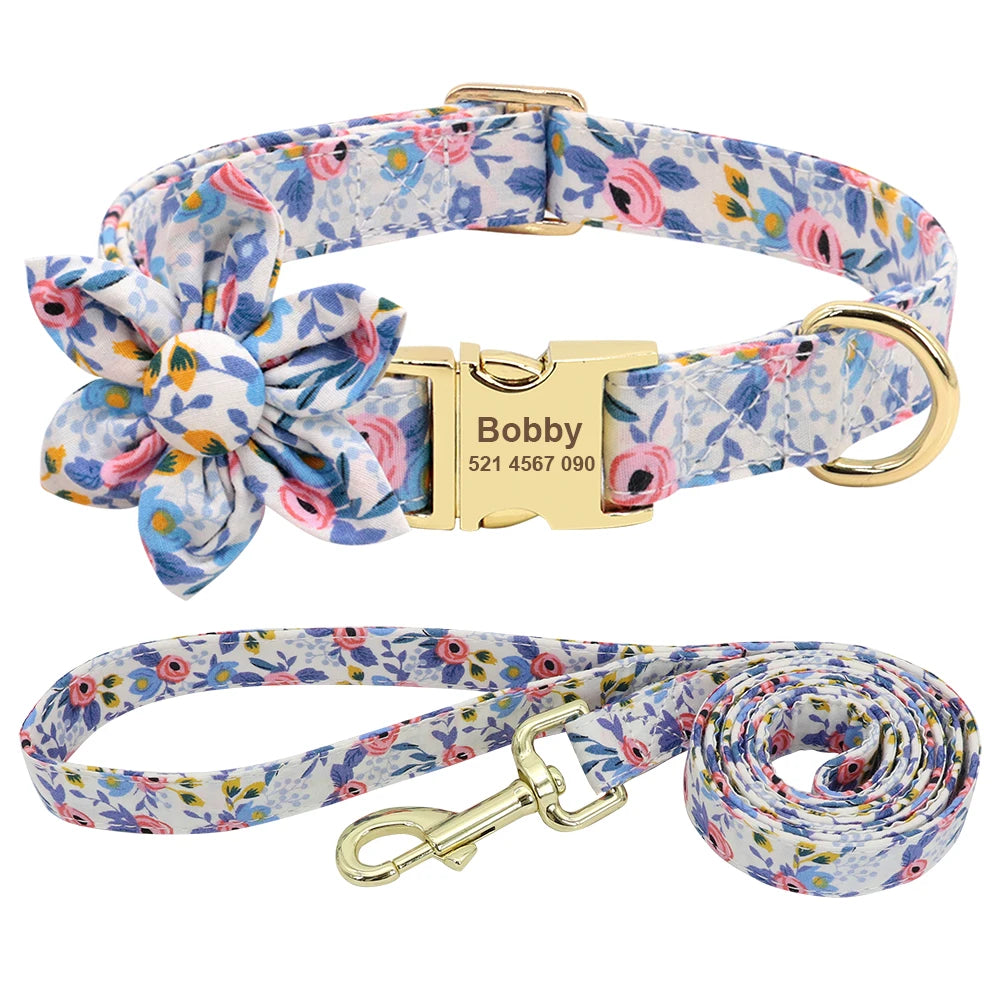 Custom Engraved Dog Collar & Leash Set - Personalized Nylon ID Collar