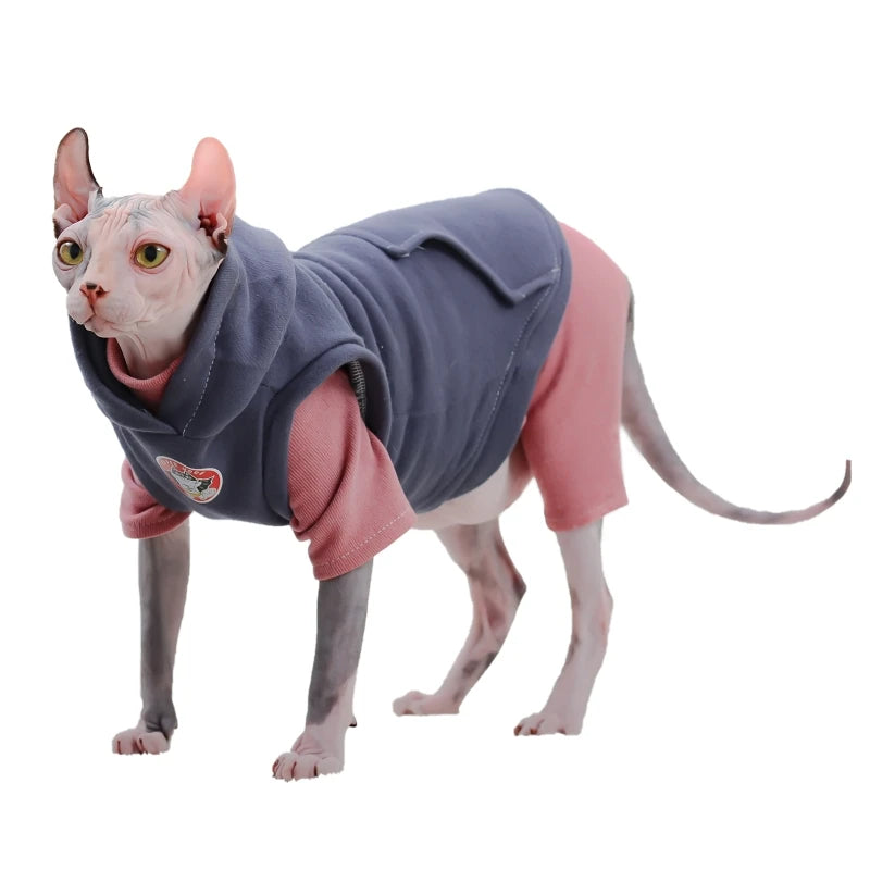 Sphynx Cat Hoodie - Warm Cotton Fleece Sweatshirt for Hairless Cats