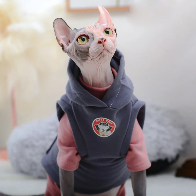 Sphynx Cat Hoodie - Warm Cotton Fleece Sweatshirt for Hairless Cats