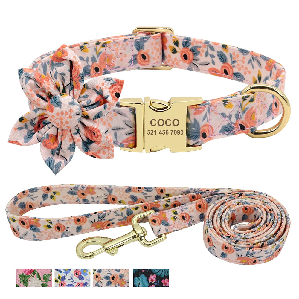 Custom Engraved Dog Collar & Leash Set - Personalized Nylon ID Collar