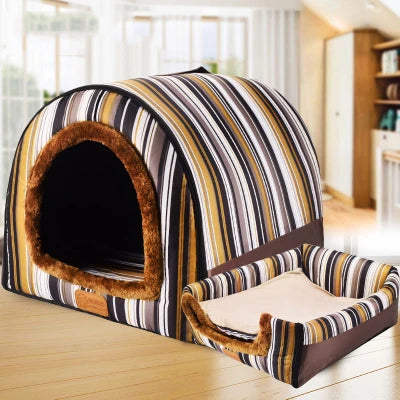 Warm Foldable Dog House with Star Print - Comfortable Kennel Mat
