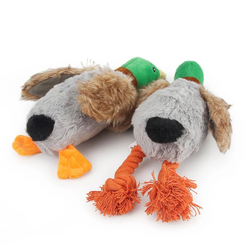 Plush Duck Squeaky Dog Toy - Cute Chew Rope for Tooth Cleaning