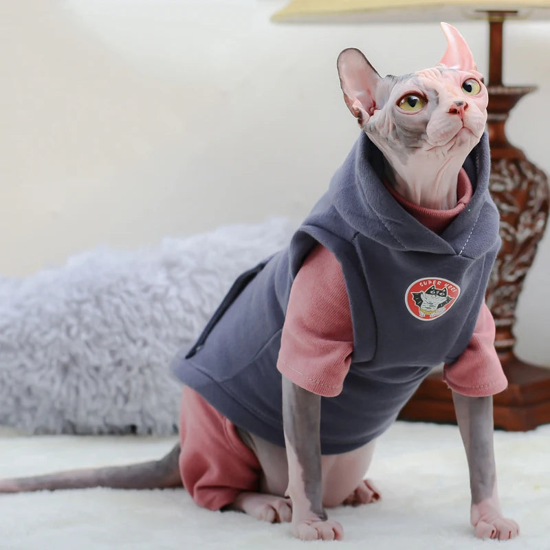 Sphynx Cat Hoodie - Warm Cotton Fleece Sweatshirt for Hairless Cats