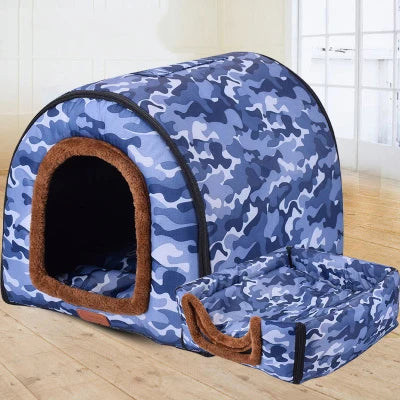 Warm Foldable Dog House with Star Print - Comfortable Kennel Mat