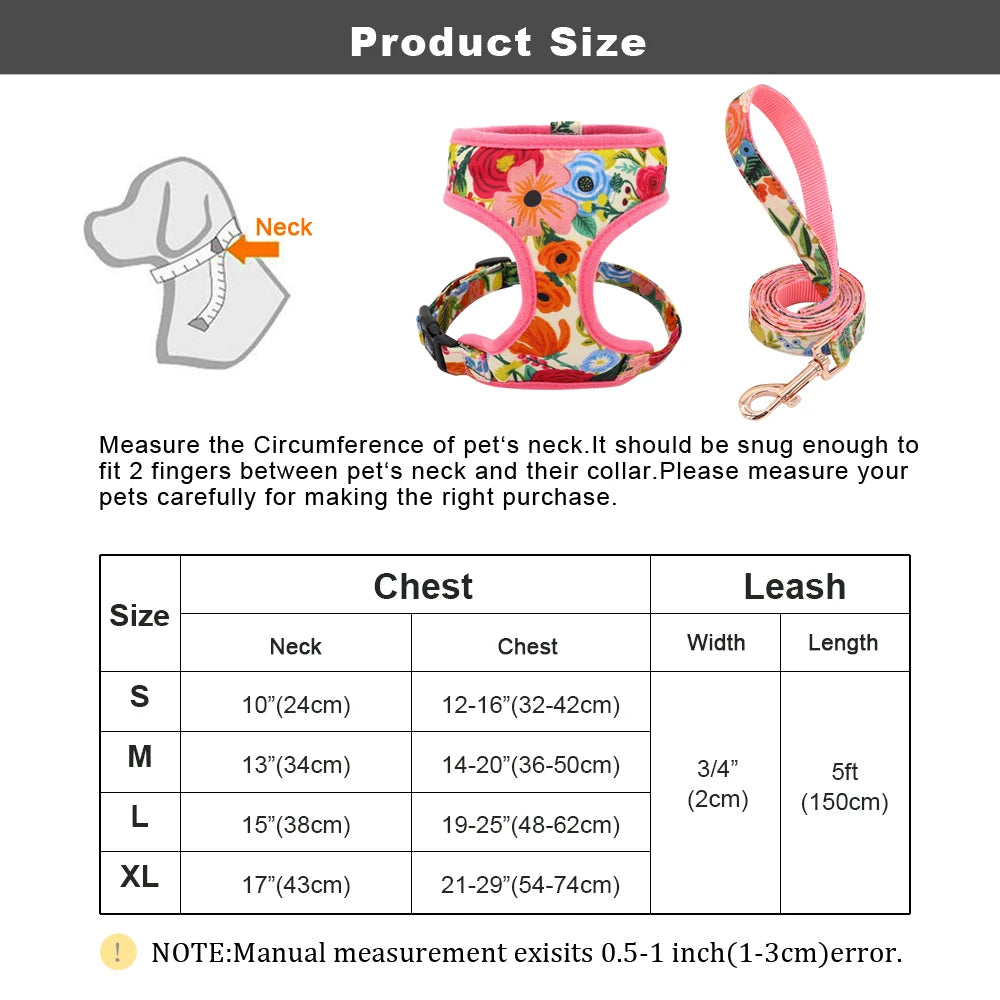 Floral Dog Harness & Leash Set - Adjustable Forest Print for All Dog Sizes