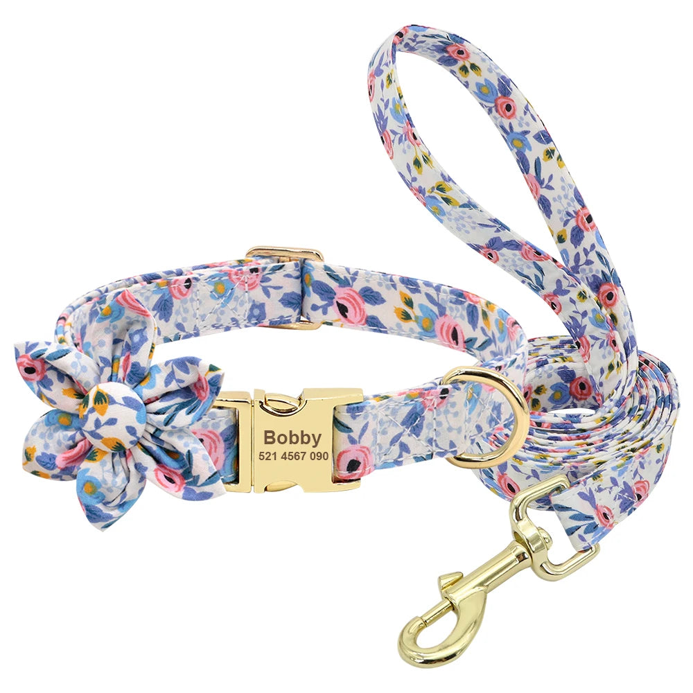 Custom Engraved Dog Collar & Leash Set - Personalized Nylon ID Collar