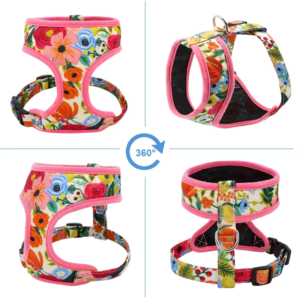 Floral Dog Harness & Leash Set - Adjustable Forest Print for All Dog Sizes