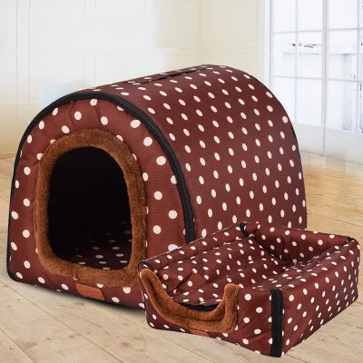 Warm Foldable Dog House with Star Print - Comfortable Kennel Mat