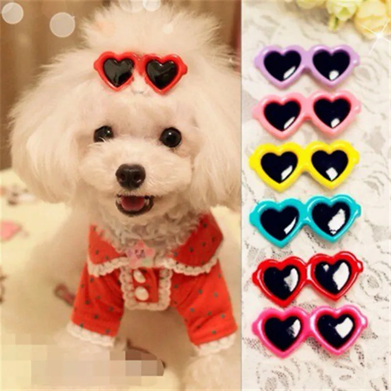 Heart Sunglasses Pet Hair Clips - Decorative Bow Hairpins for Dogs & Cats
