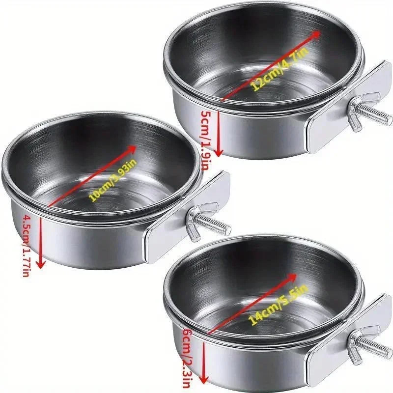Stainless Steel Bird Food Bowl - Parrot Water Cup with Clamp Holder