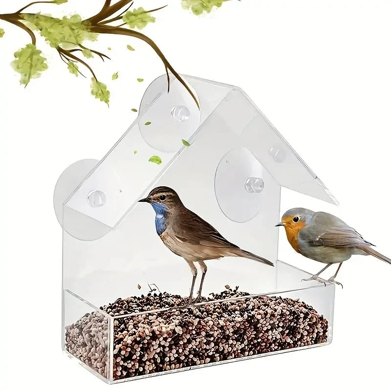 Clear Acrylic Window Bird Feeder - Outdoor Hanging Feeder with Suction Cups