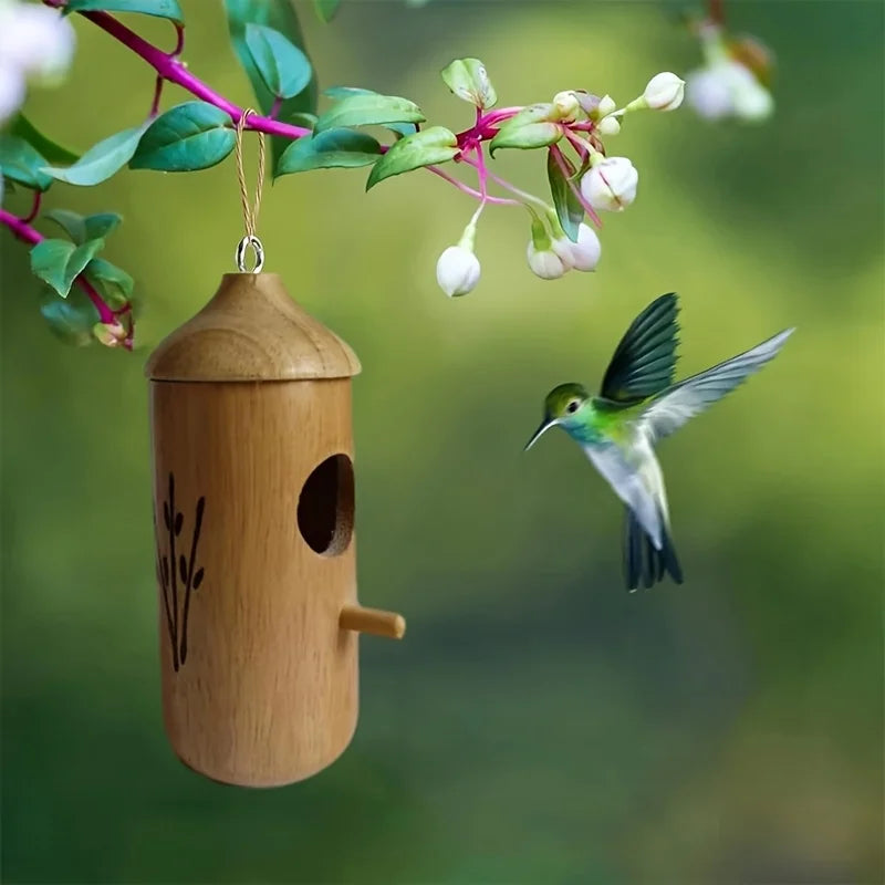 Wooden Hummingbird House - Decorative Mini Bird Nest for Garden & Patio