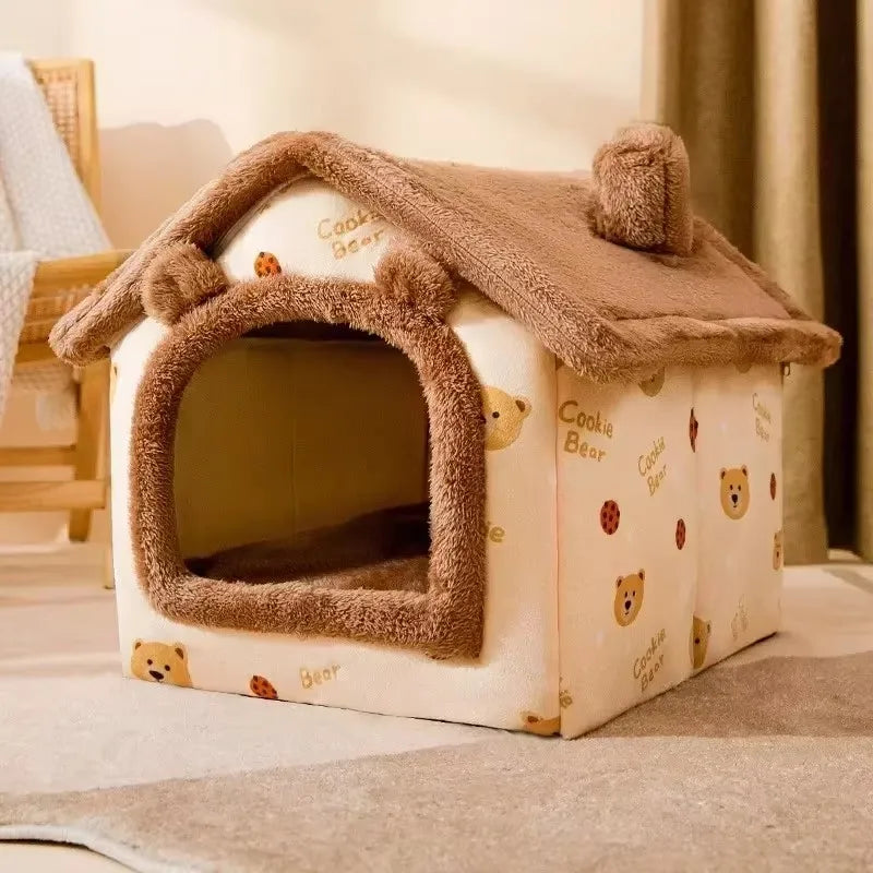 Foldable Pet Cave Bed - Warm Winter House for Small & Medium Dogs & Cats