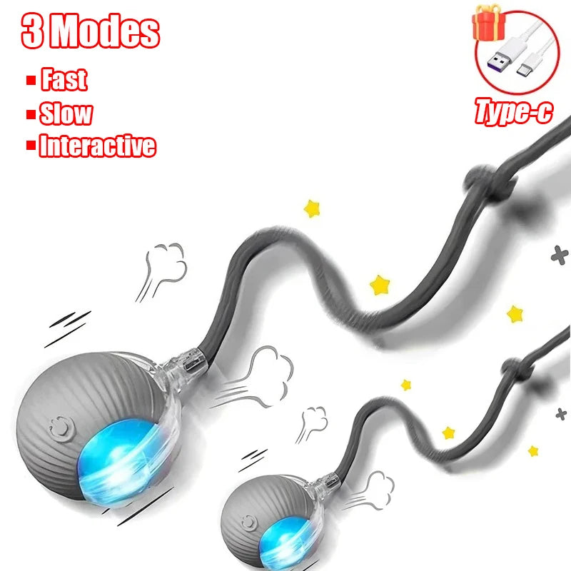 Smart Interactive Cat Ball with Faux Tail - Rechargeable Auto-Rolling Toy