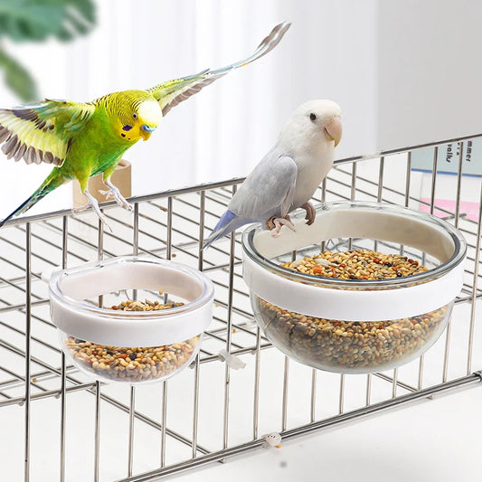 Detachable Transparent Bird Feeding Bowl - Hanging Seed & Water Cup