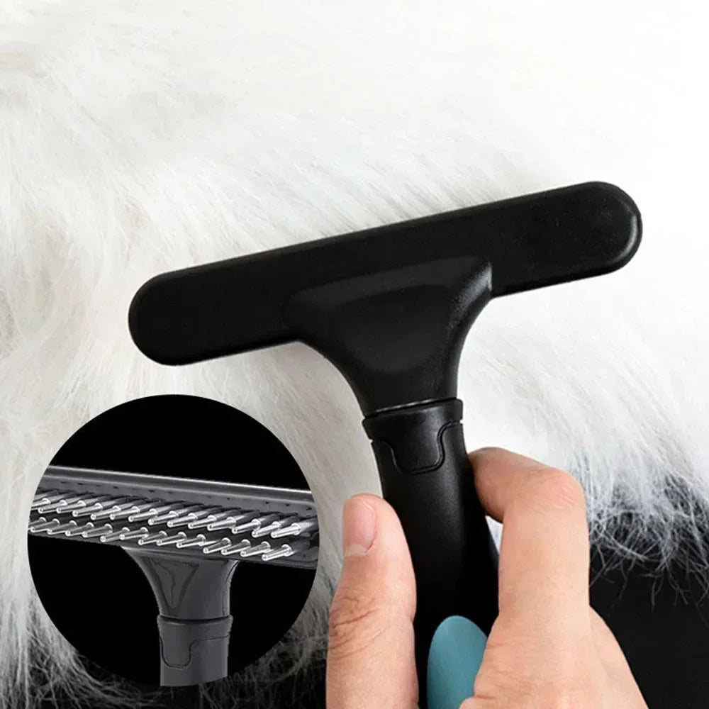 Double Row Pin Deshedding Brush - Undercoat Rake for Dogs & Cats
