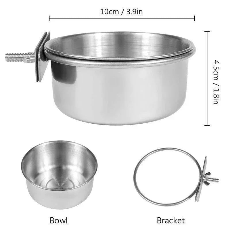 Stainless Steel Bird Food Bowl - Parrot Water Cup with Clamp Holder