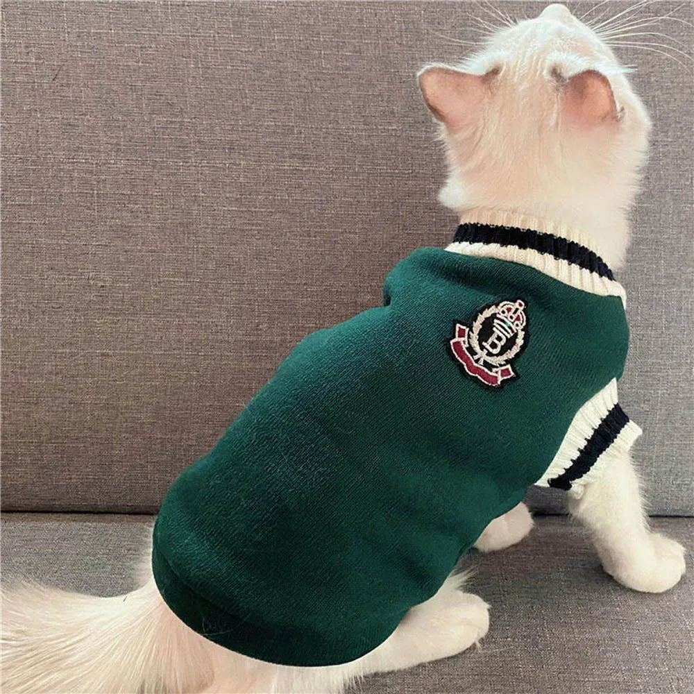 Collegiate Style Cat Sweater - Winter Warm Vest Jacket for Cats & Kittens