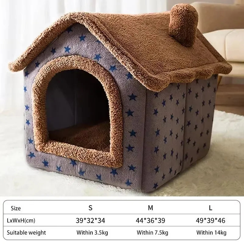 Foldable Pet Cave Bed - Warm Winter House for Small & Medium Dogs & Cats