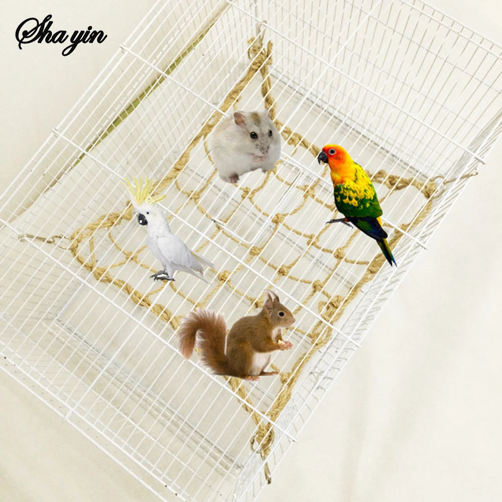Parrot Rope Climbing Net - Natural Linen Bird Toy for Adventure & Exercise