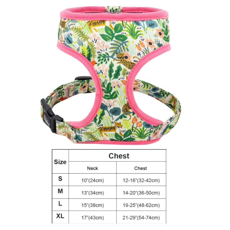 Floral Dog Harness & Leash Set - Adjustable Forest Print for All Dog Sizes