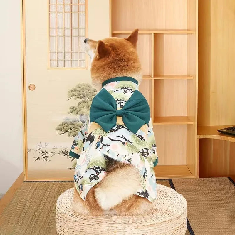 Japanese Kimono Cat Outfit - Summer Pet Coat with Bow-Knot for Cats & Dogs