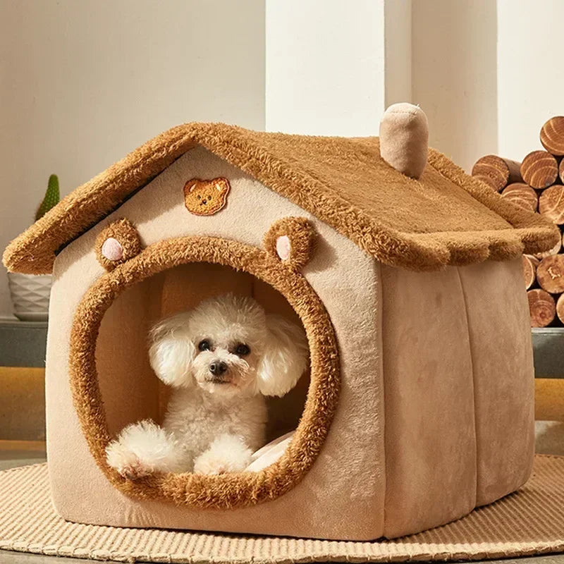Foldable Pet Cave Bed - Warm Winter House for Small & Medium Dogs & Cats