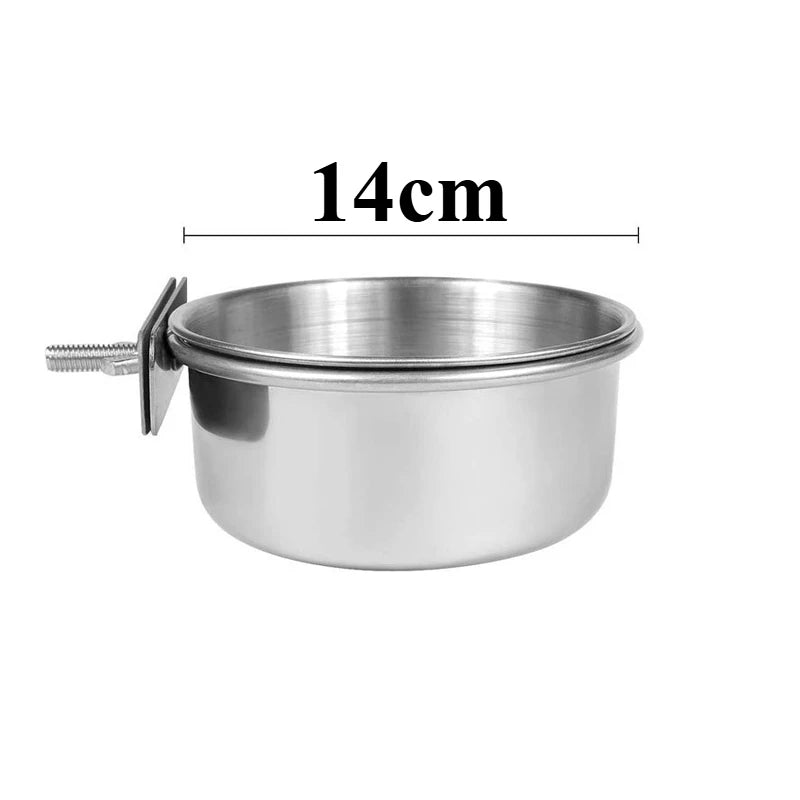 Stainless Steel Bird Food Bowl - Parrot Water Cup with Clamp Holder