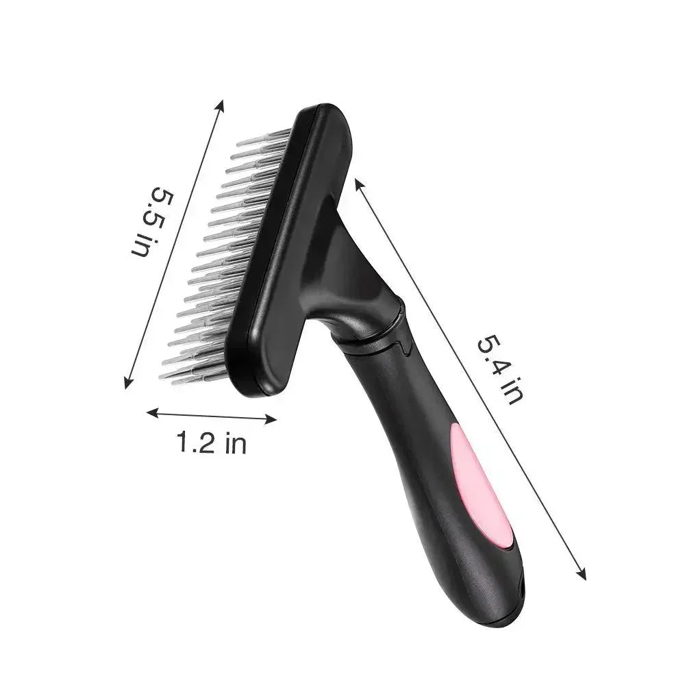 Double Row Pin Deshedding Brush - Undercoat Rake for Dogs & Cats