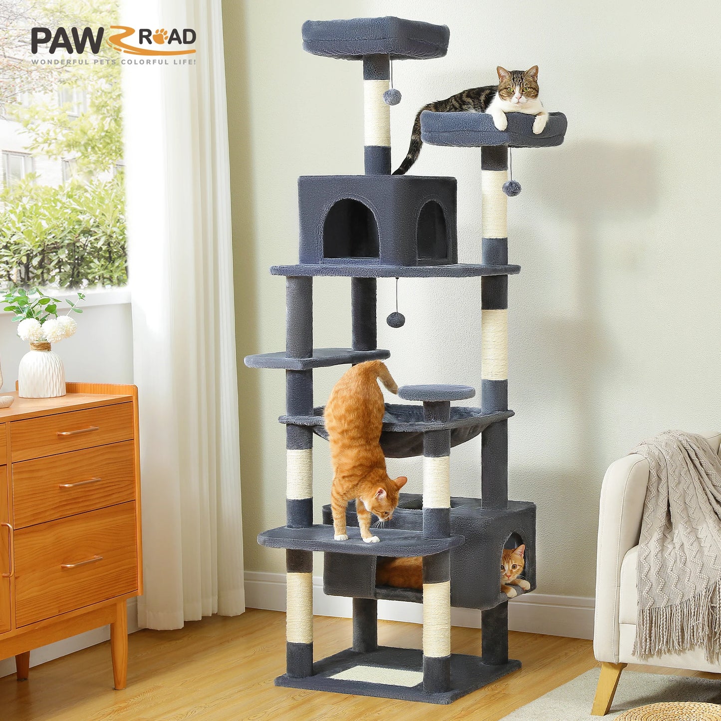 Large Multi-Level Cat Tree Tower - Sisal Scratching Posts & Hammock