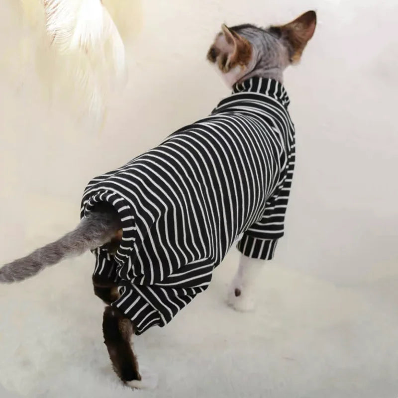 Sphynx Cat Striped Turtleneck Sweater - Warm Cotton Hoodie for Hairless Cats