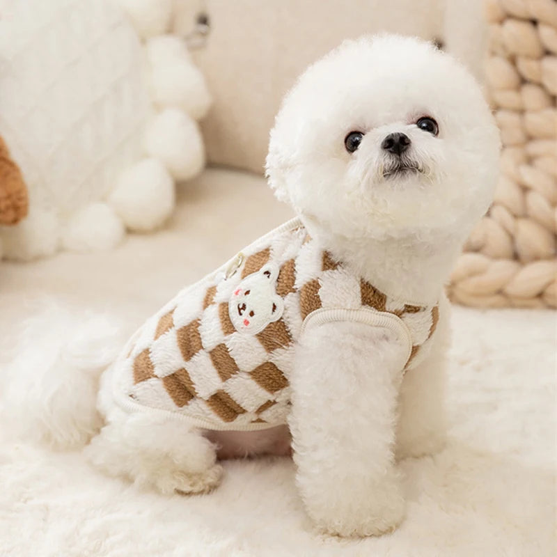 Plush Bear Print Dog Sweater - Winter Button Jacket for Small Dogs