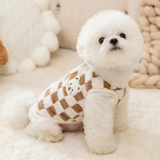Plush Bear Print Dog Sweater - Winter Button Jacket for Small Dogs