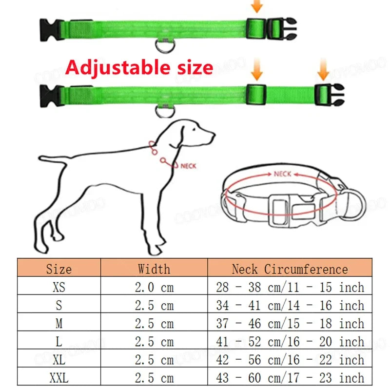 LED USB Rechargeable Dog Collar - 3 Mode Luminous Safety Collar for Dogs & Cats