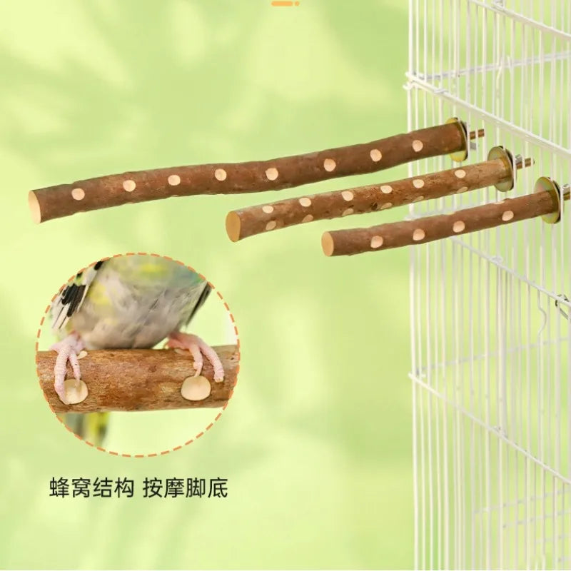 Natural Wood Bird Perch Stand - Paw Grinding Branch for Parakeets & Cockatiels