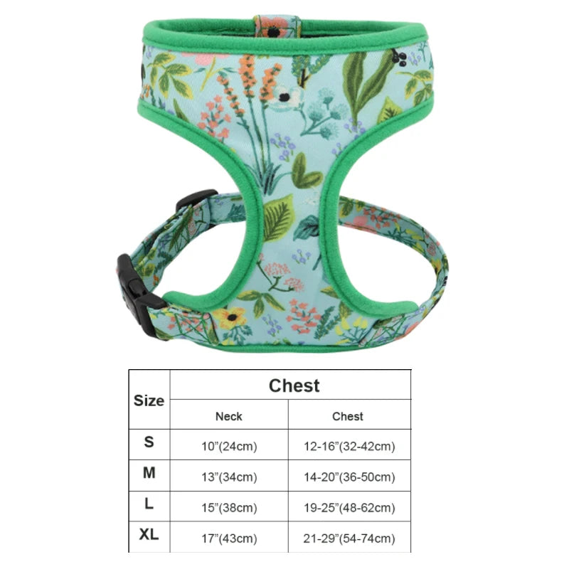 Floral Dog Harness & Leash Set - Adjustable Forest Print for All Dog Sizes