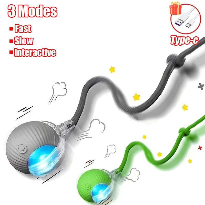 Smart Interactive Cat Ball with Faux Tail - Rechargeable Auto-Rolling Toy