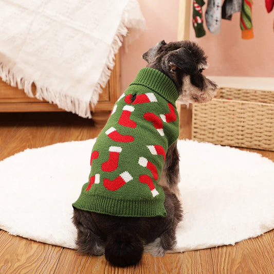 Christmas Dog Sweater - Knit Turtleneck Pullover for Small Dogs & Cats