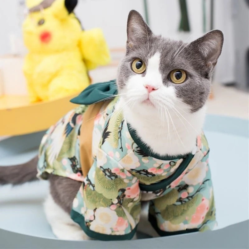 Japanese Kimono Cat Outfit - Summer Pet Coat with Bow-Knot for Cats & Dogs