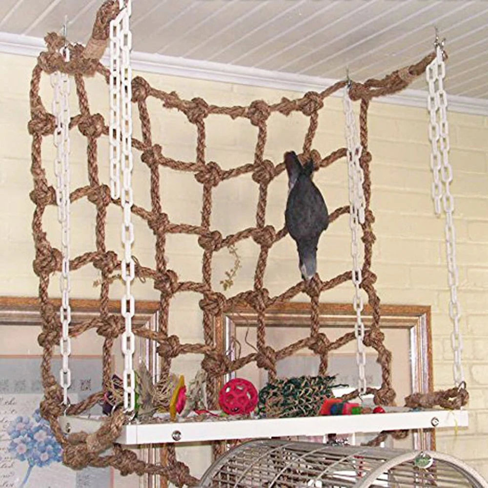 Parrot Rope Climbing Net - Natural Linen Bird Toy for Adventure & Exercise