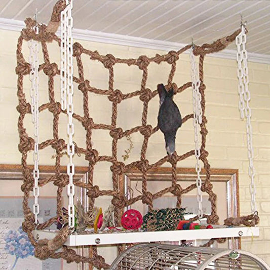 Parrot Rope Climbing Net - Natural Linen Bird Toy for Adventure & Exercise
