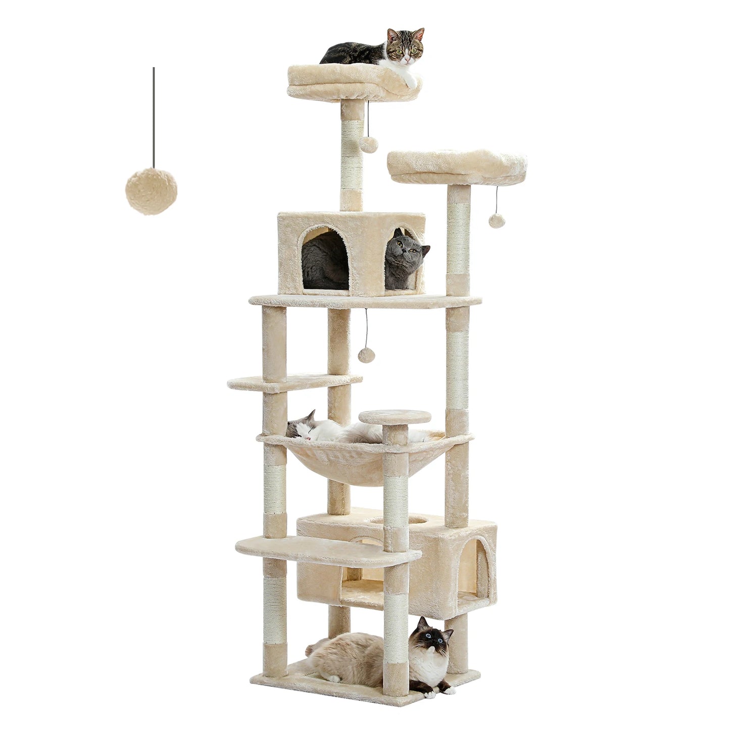 Large Multi-Level Cat Tree Tower - Sisal Scratching Posts & Hammock